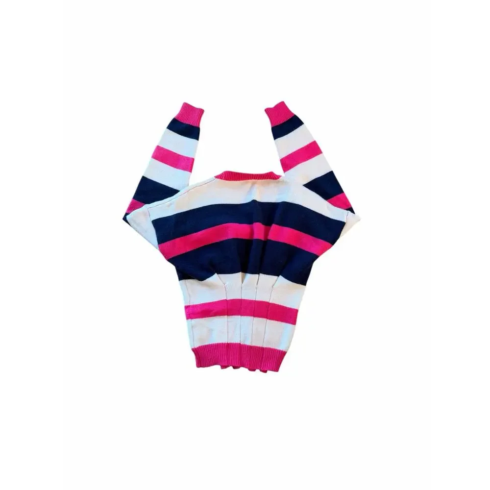 Vanake Striped V-Neck Sweater – Pink & Navy Blue – Size Medium - Picture 3 of 5